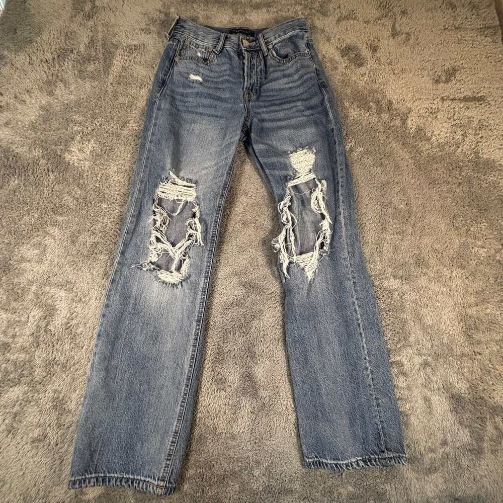 Aeropostale 90s Baggy Distressed High Waisted Wide Leg Jeans Blue Medium Wash 26